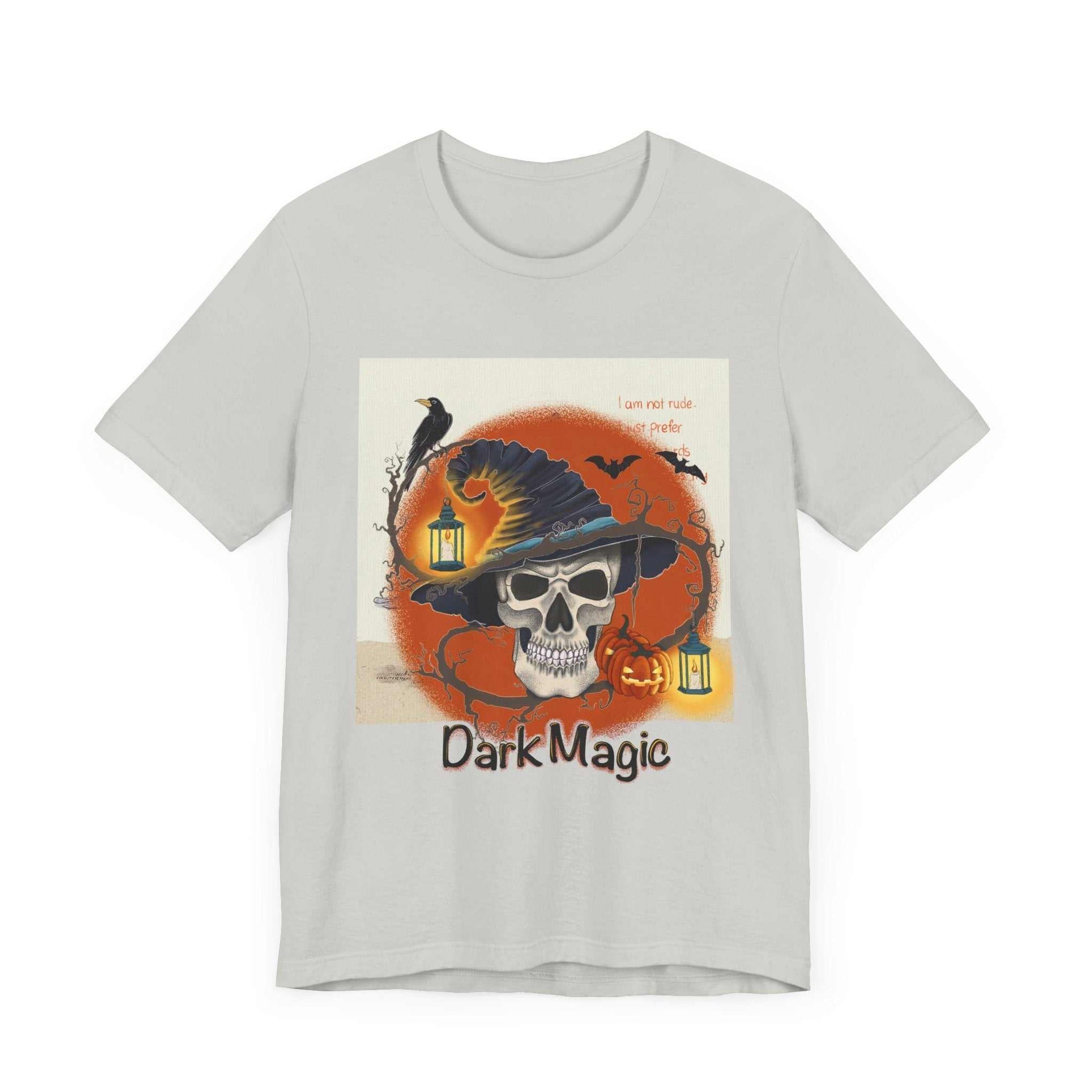 Unisex jersey short sleeve tee with Dark Magic skull design, soft cotton, perfect for active and leisure wear.