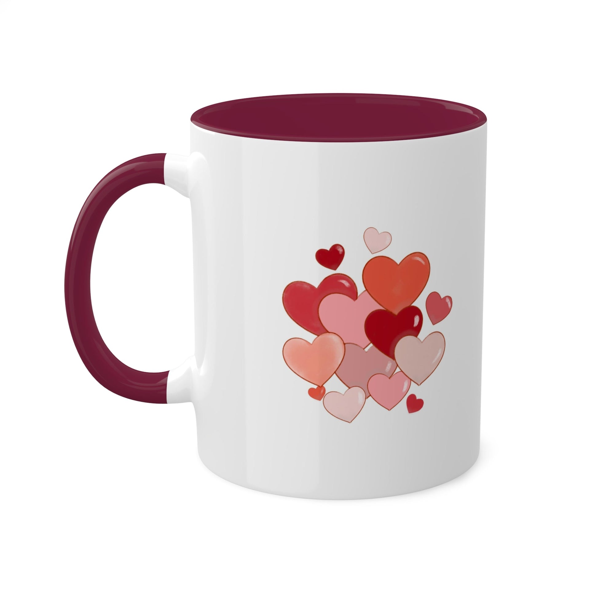 Love Mug MODEL B-V-4 with romantic heart design, featuring a ceramic build, 11-ounce capacity, and scratch resistance.