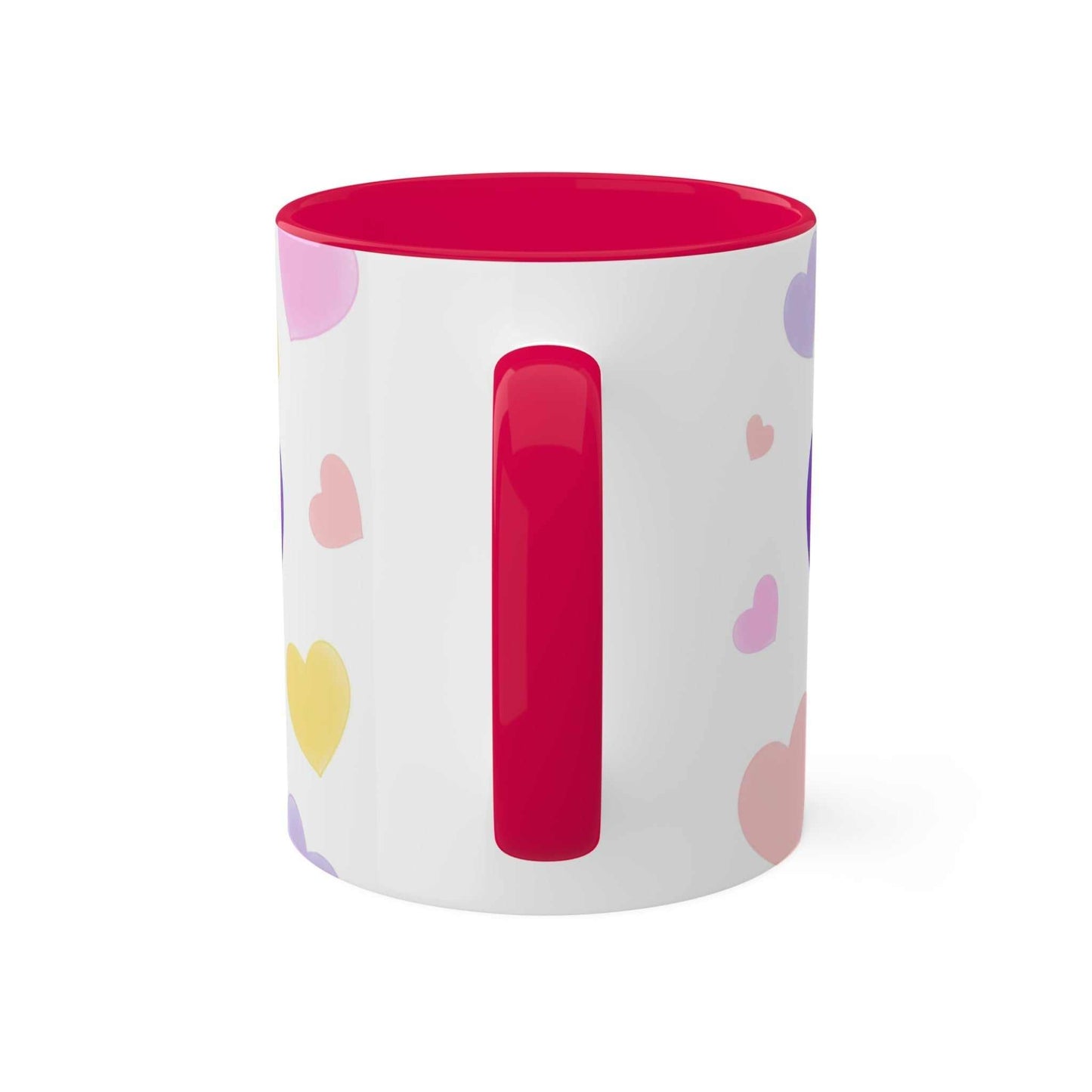 Love Mug MODEL B-V-10 with heart design, 11-ounce ceramic, C-shaped handle.