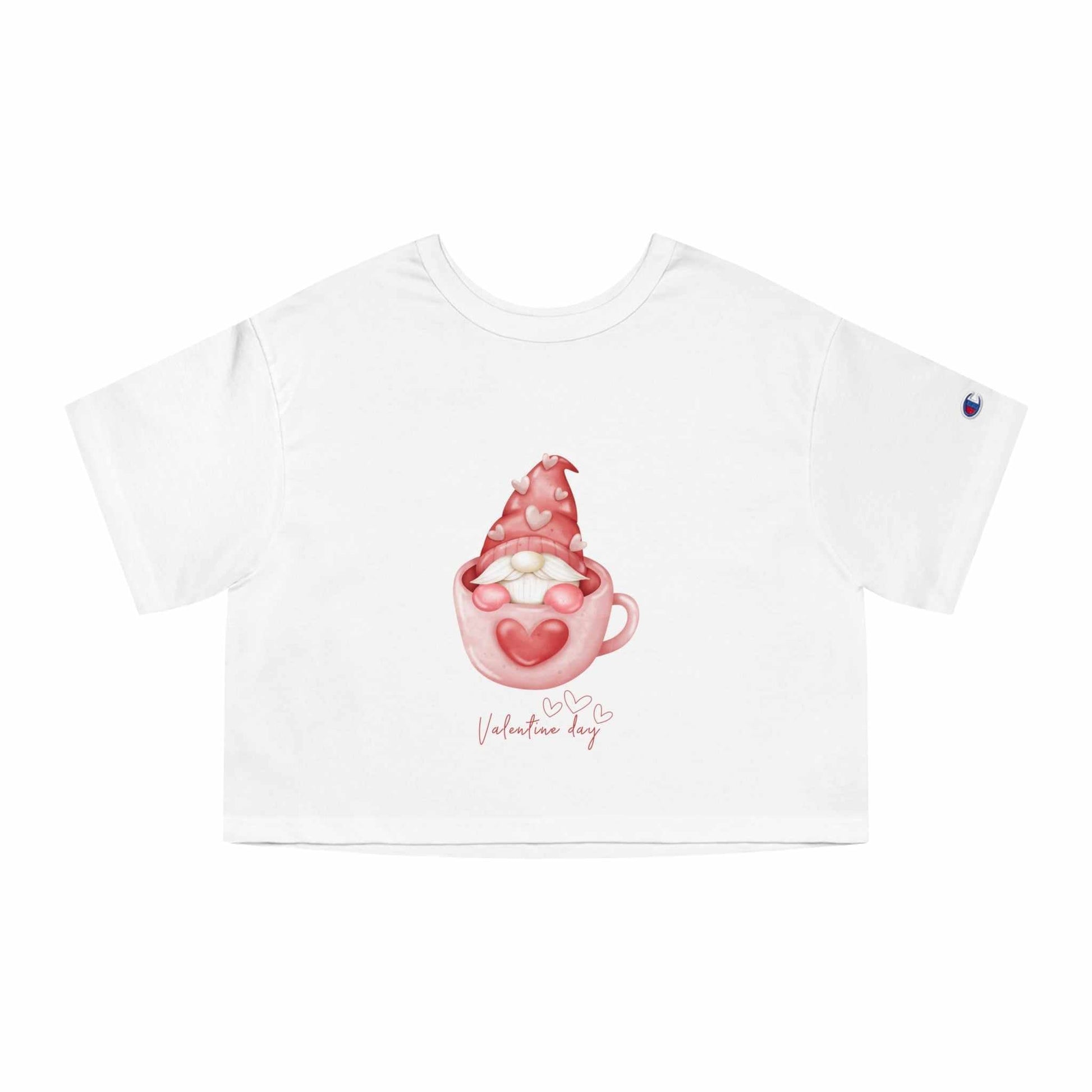 Valentine crop top with gnome design, perfect Valentine's gift for wives or girlfriends.