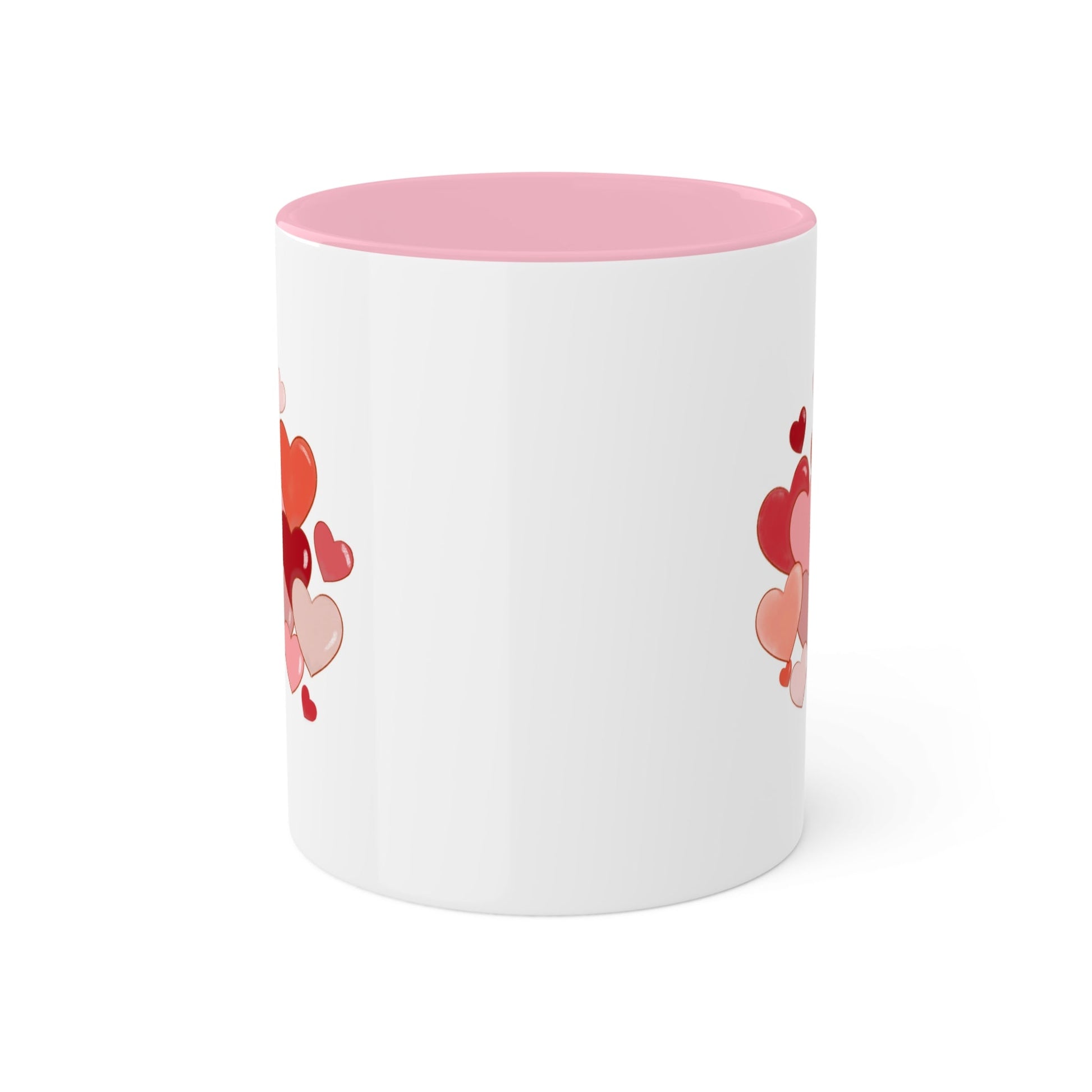 Love Mug MODEL B-V-4 with romantic heart design, pink interior, high-quality ceramic, ideal gift for Valentine's Day.