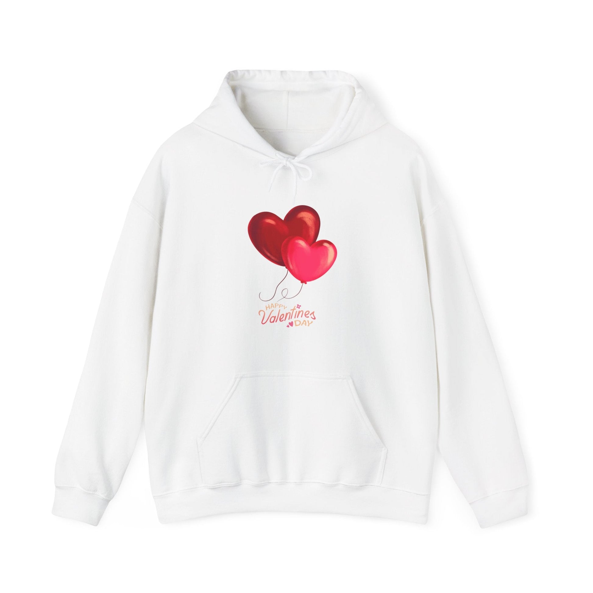 Trendy Valentine's Day hoodie gift with red heart design, cozy kangaroo pocket, and adjustable drawstring hood.