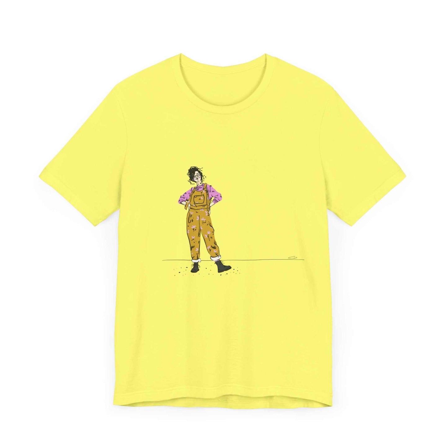 Unisex Jersey Short Sleeve Tee Model D-5 in yellow with graphic design by Dorsa Amraee.