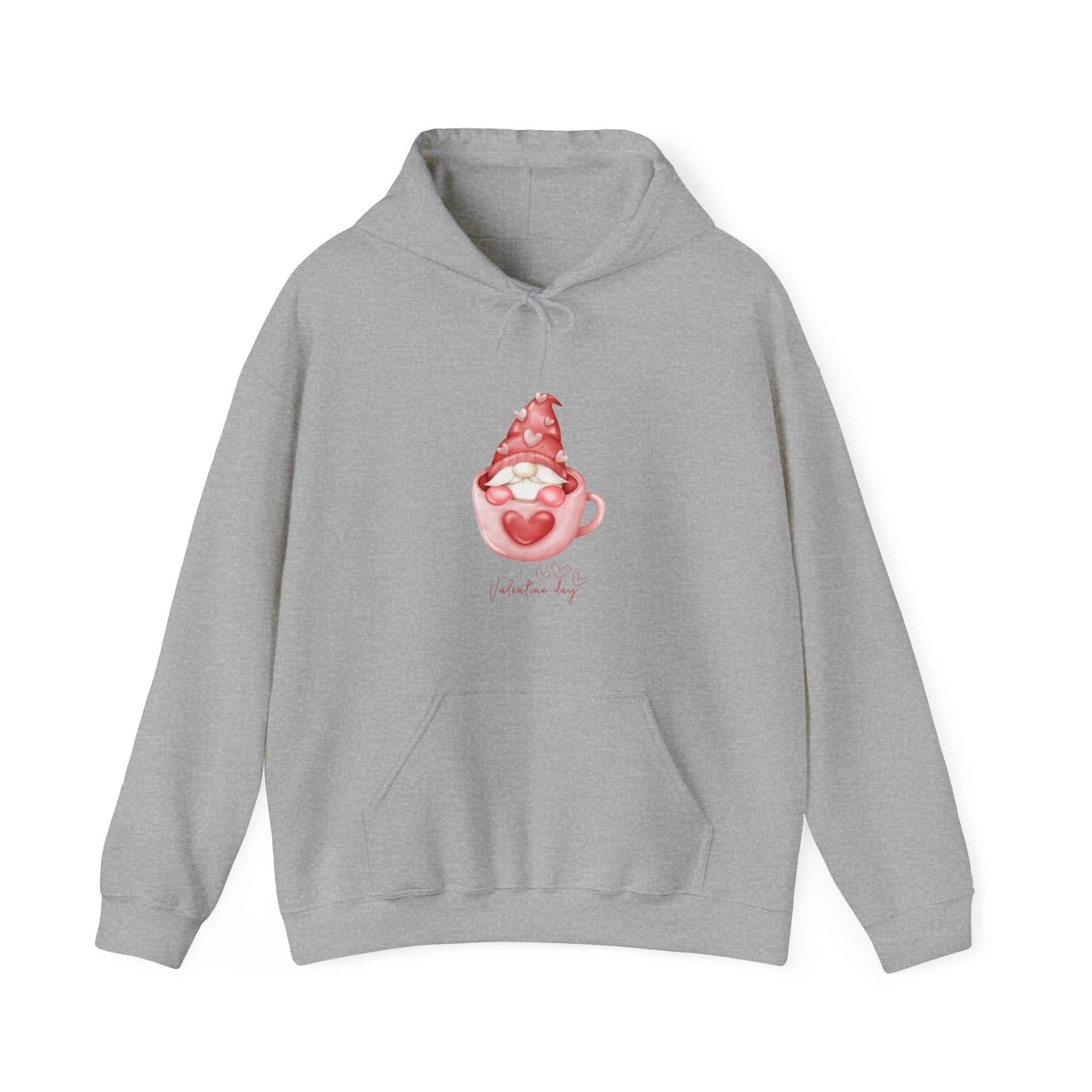 Gnomes Valentine Day hoodie for women, cozy gift with kangaroo pocket.