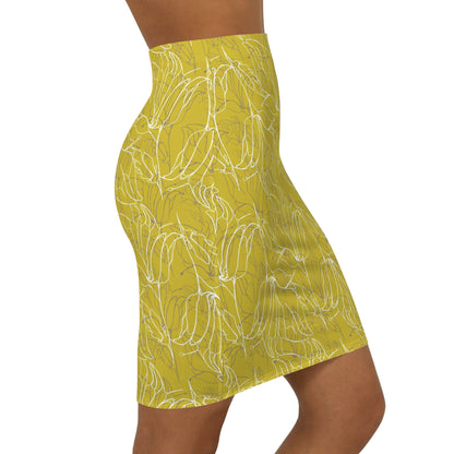 Women's Mid-Waist Pencil Skirt (AOP), Model B-P-9 YELLOW