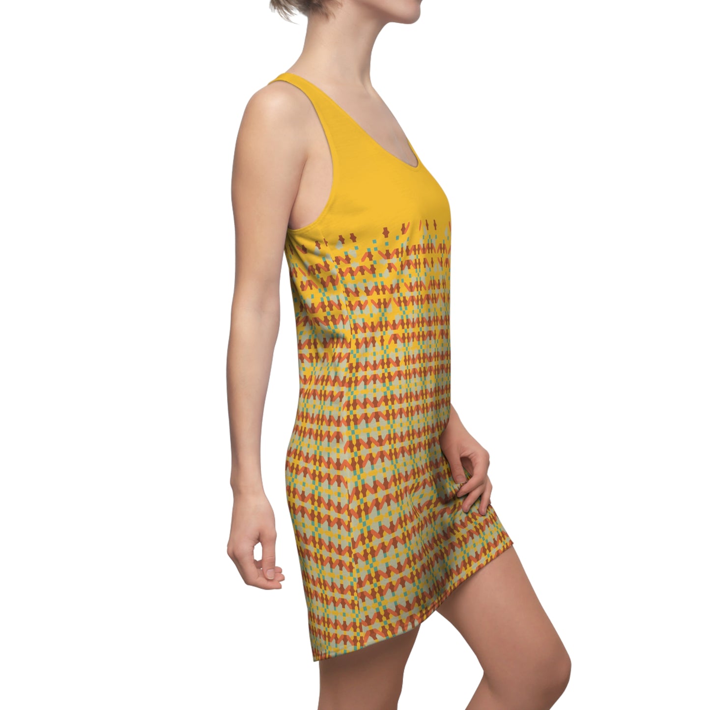 Women's Cut & Sew Racerback Dress (AOP), Model B-P-26 yellow