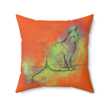 Spun Polyester Square Pillow, Model "Pishi" Orange