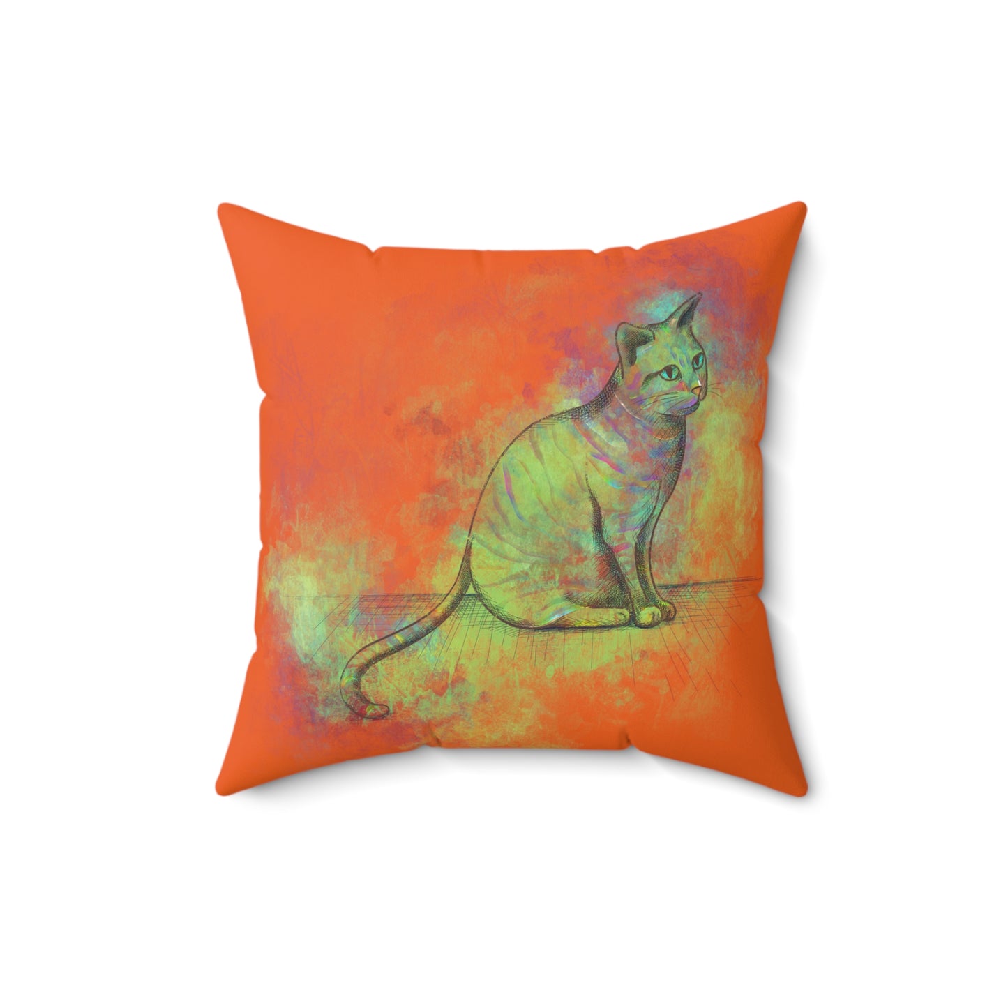 Spun Polyester Square Pillow, Model "Pishi" Orange