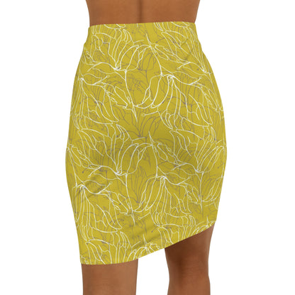 Women's Mid-Waist Pencil Skirt (AOP), Model B-P-9 YELLOW