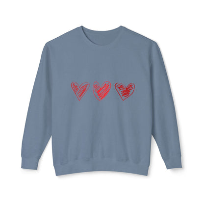 Valentine heart sweatshirt with red heart designs, perfect Valentine's Day gift.