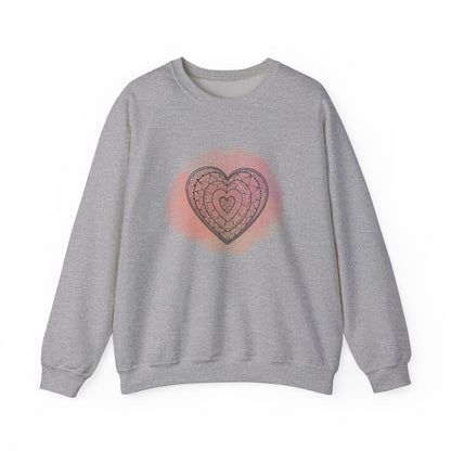 Valentine unisex sweatshirt with heart design, cozy cotton-poly blend.