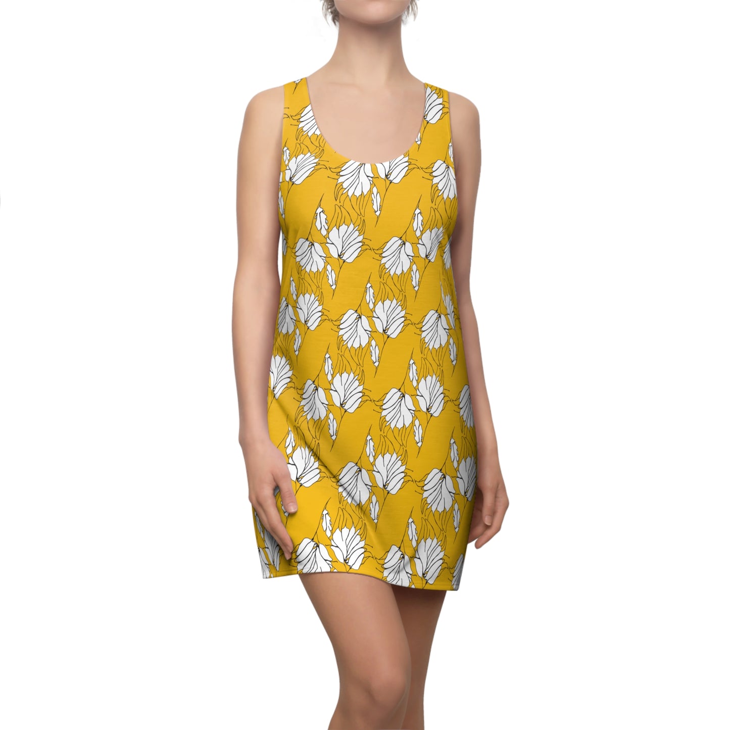 Women's Cut & Sew Racerback Dress (AOP), Model B-P-34 yellow