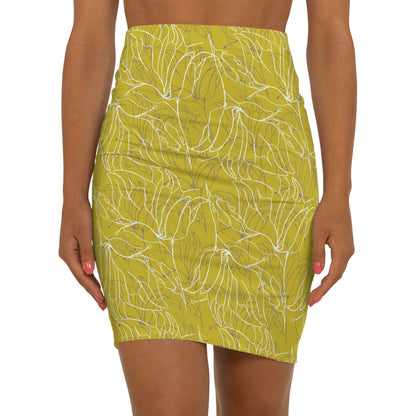 Women's Mid-Waist Pencil Skirt (AOP), Model B-P-9 YELLOW