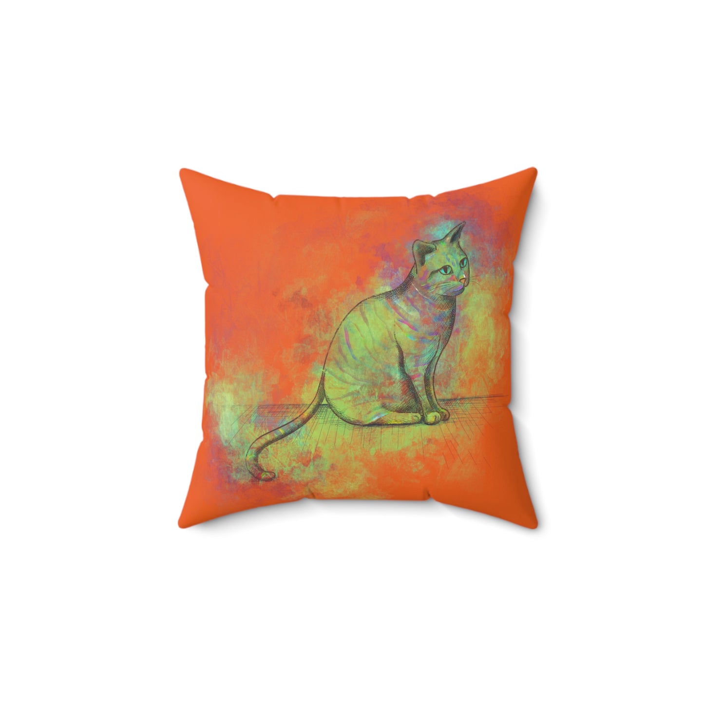 Spun Polyester Square Pillow, Model "Pishi" Orange