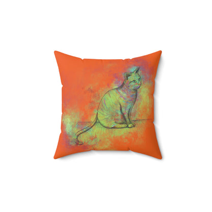 Spun Polyester Square Pillow, Model "Pishi" Orange