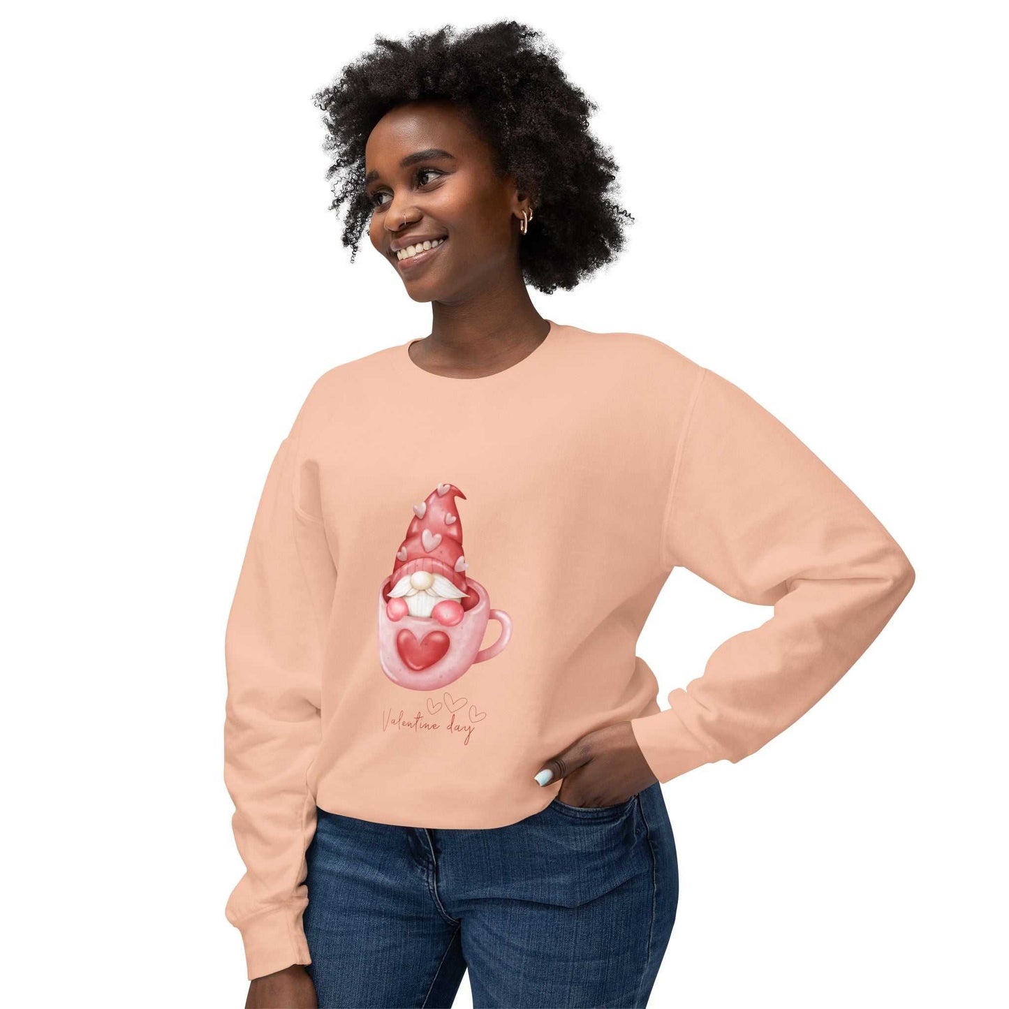 Cute gnomes Valentine's Day sweatshirt, perfect gift for girlfriend, featuring pink design on cozy fabric.