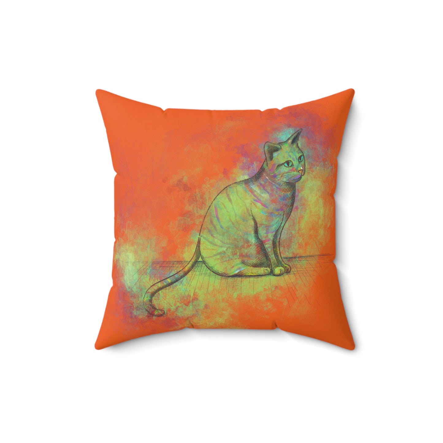 Spun Polyester Square Pillow, Model "Pishi" Orange