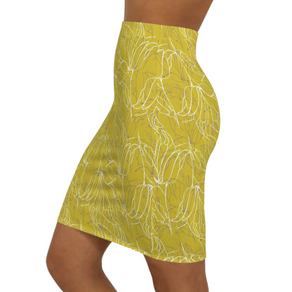 Women's Mid-Waist Pencil Skirt (AOP), Model B-P-9 YELLOW