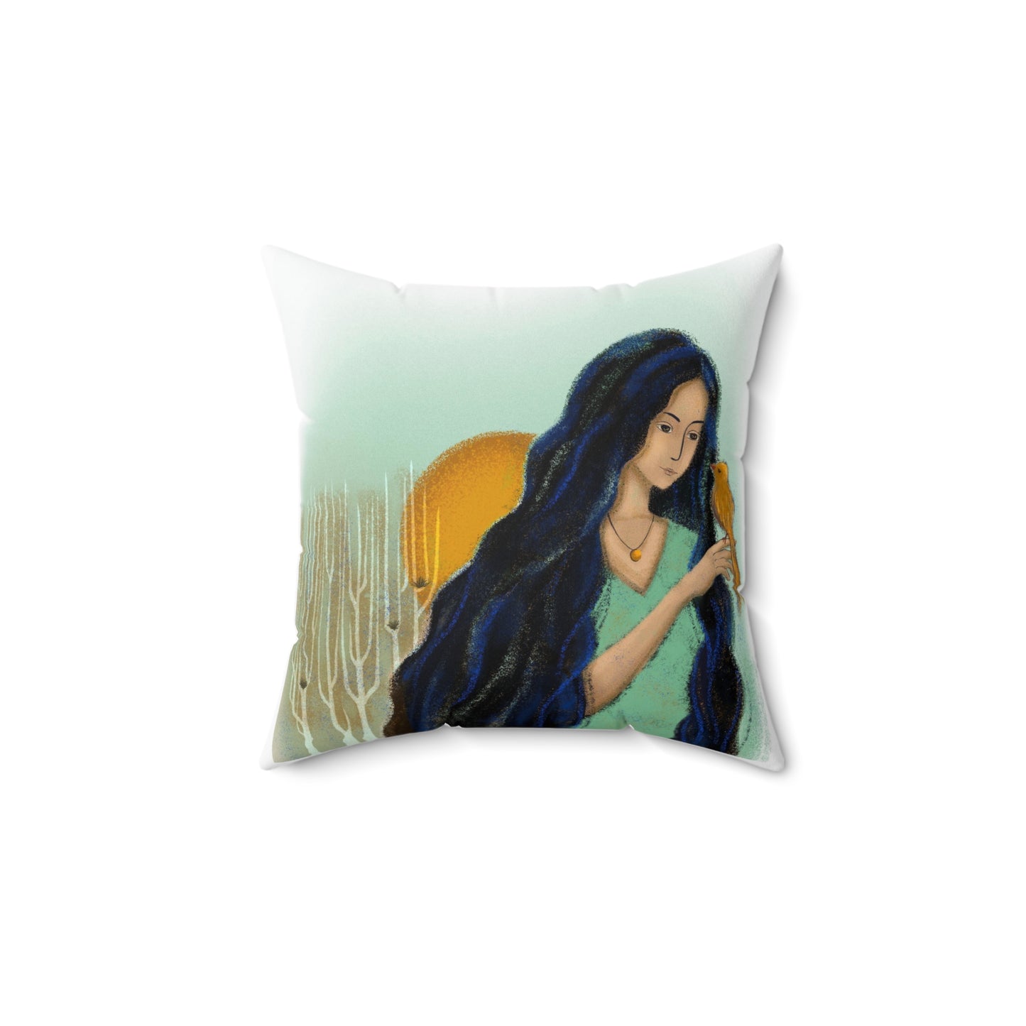 Spun Polyester Square Pillow, Model "Woman"