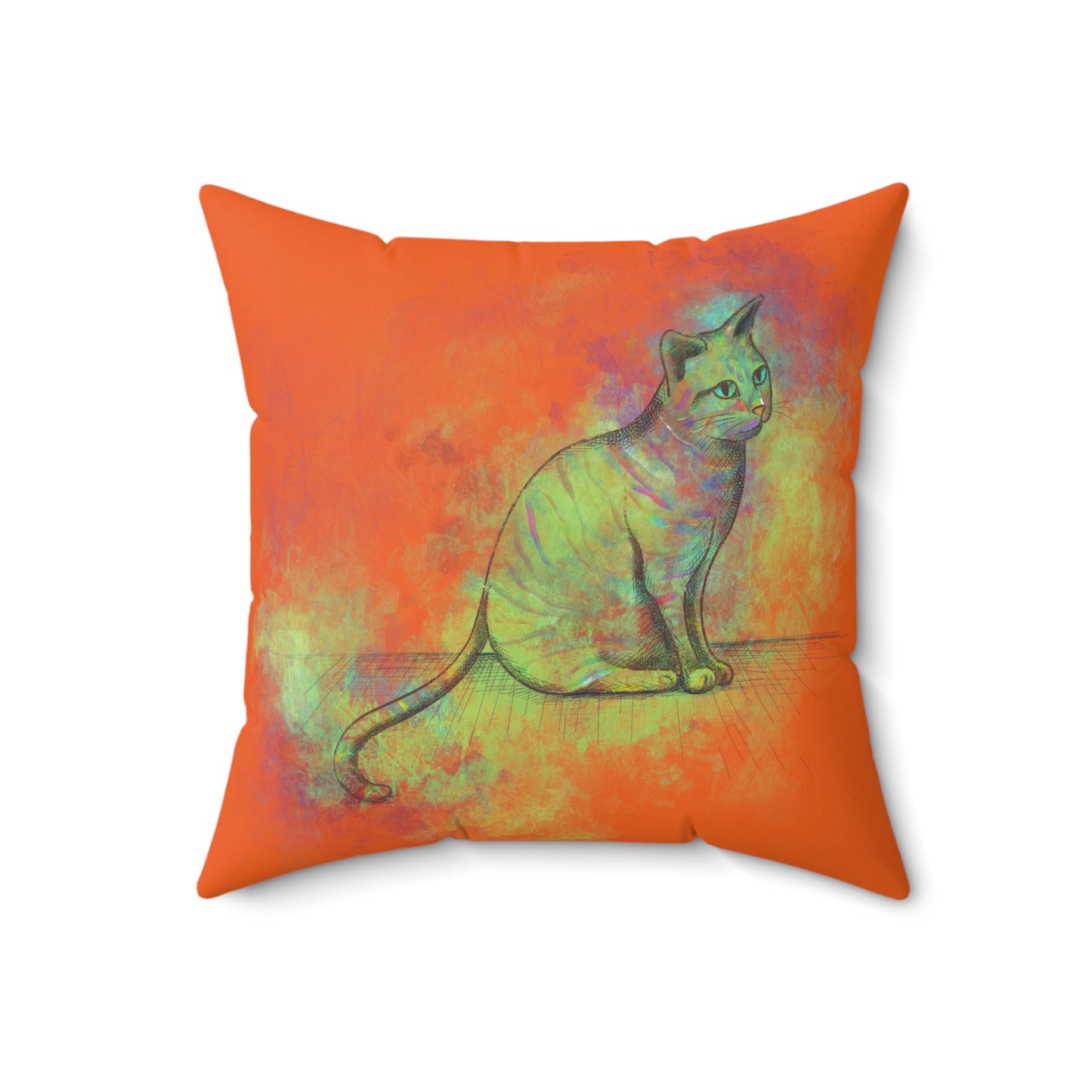 Spun Polyester Square Pillow, Model "Pishi" Orange