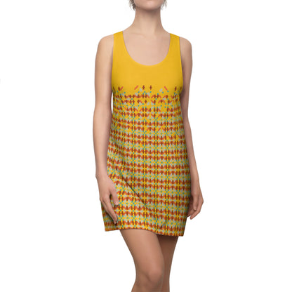 Women's Cut & Sew Racerback Dress (AOP), Model B-P-26 yellow