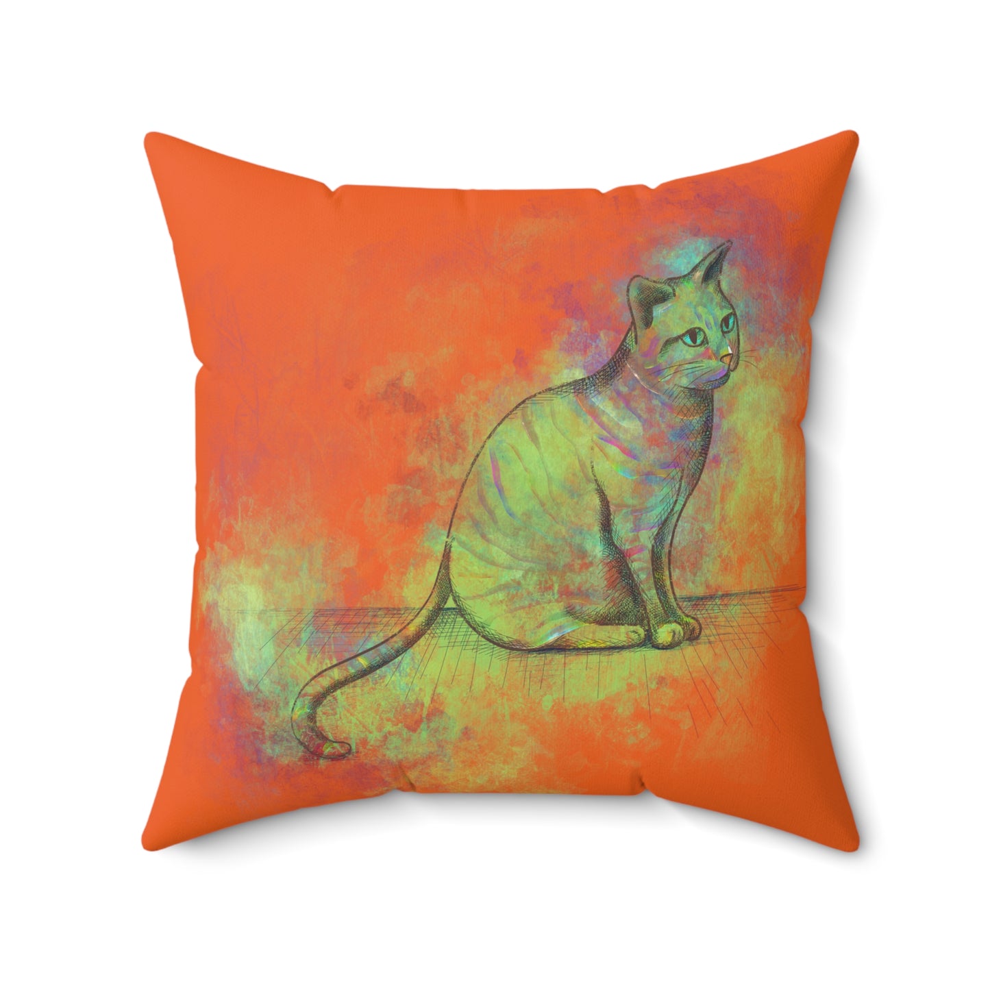 Spun Polyester Square Pillow, Model "Pishi" Orange