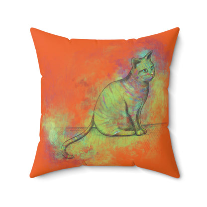 Spun Polyester Square Pillow, Model "Pishi" Orange