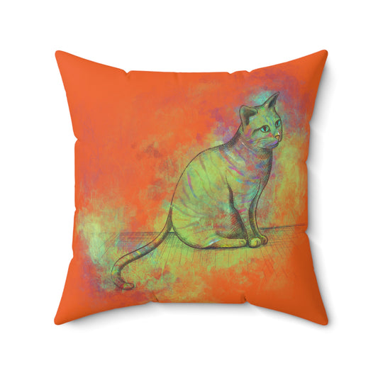 Spun Polyester Square Pillow, Model "Pishi" Orange