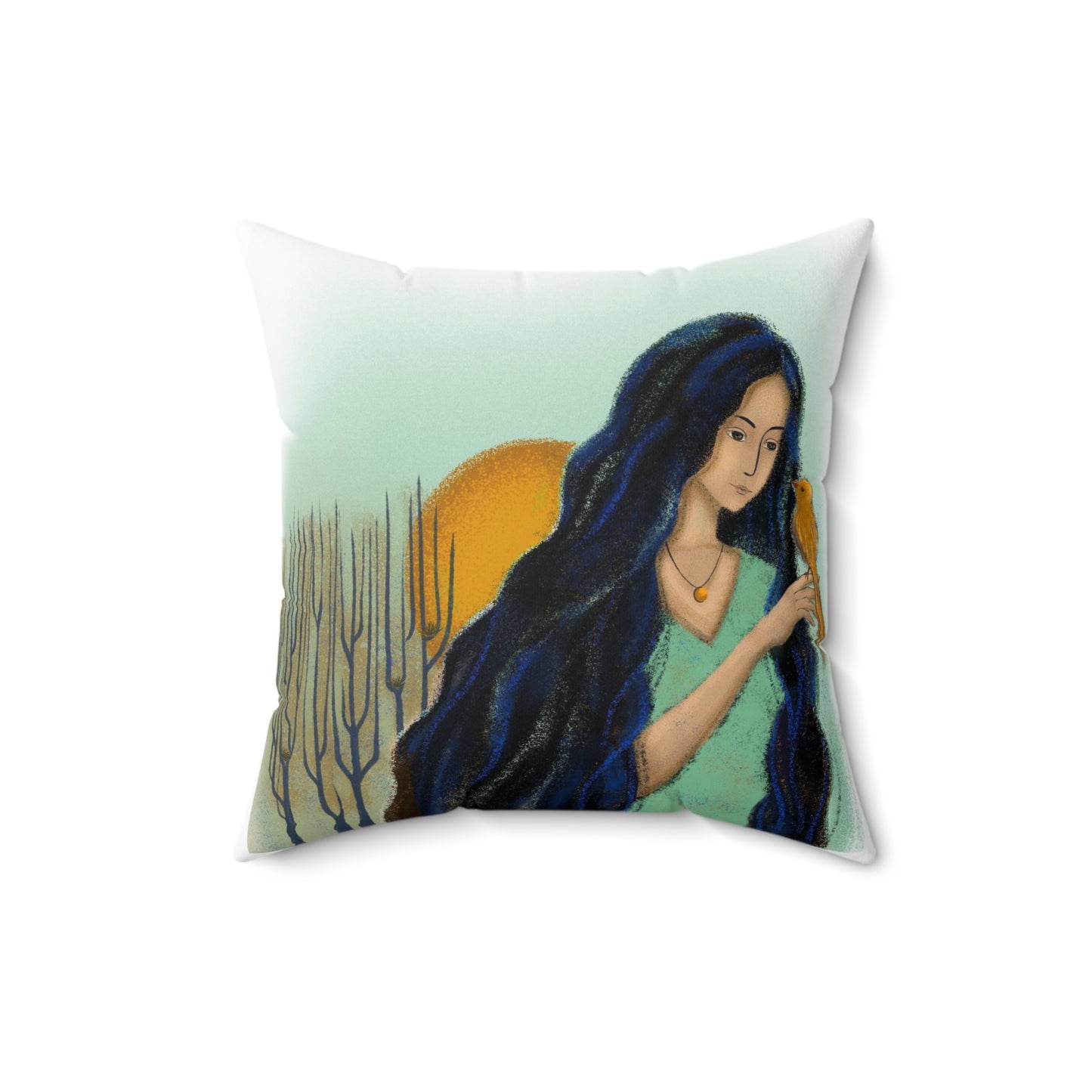 Spun Polyester Square Pillow, Model "Woman"