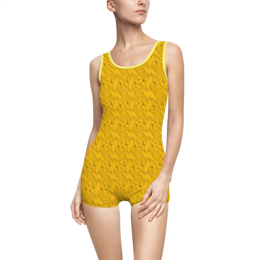 Women's Vintage Swimsuit (AOP), Model B-S-34 Yellow