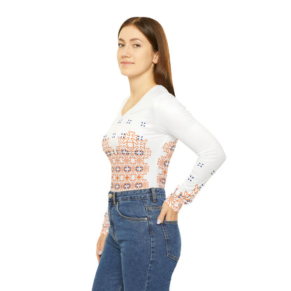 Women's Long Sleeve V-neck Shirt (AOP), MODEL B-P-3