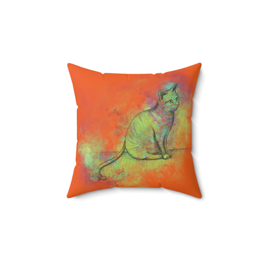 Spun Polyester Square Pillow, Model "Pishi" Orange