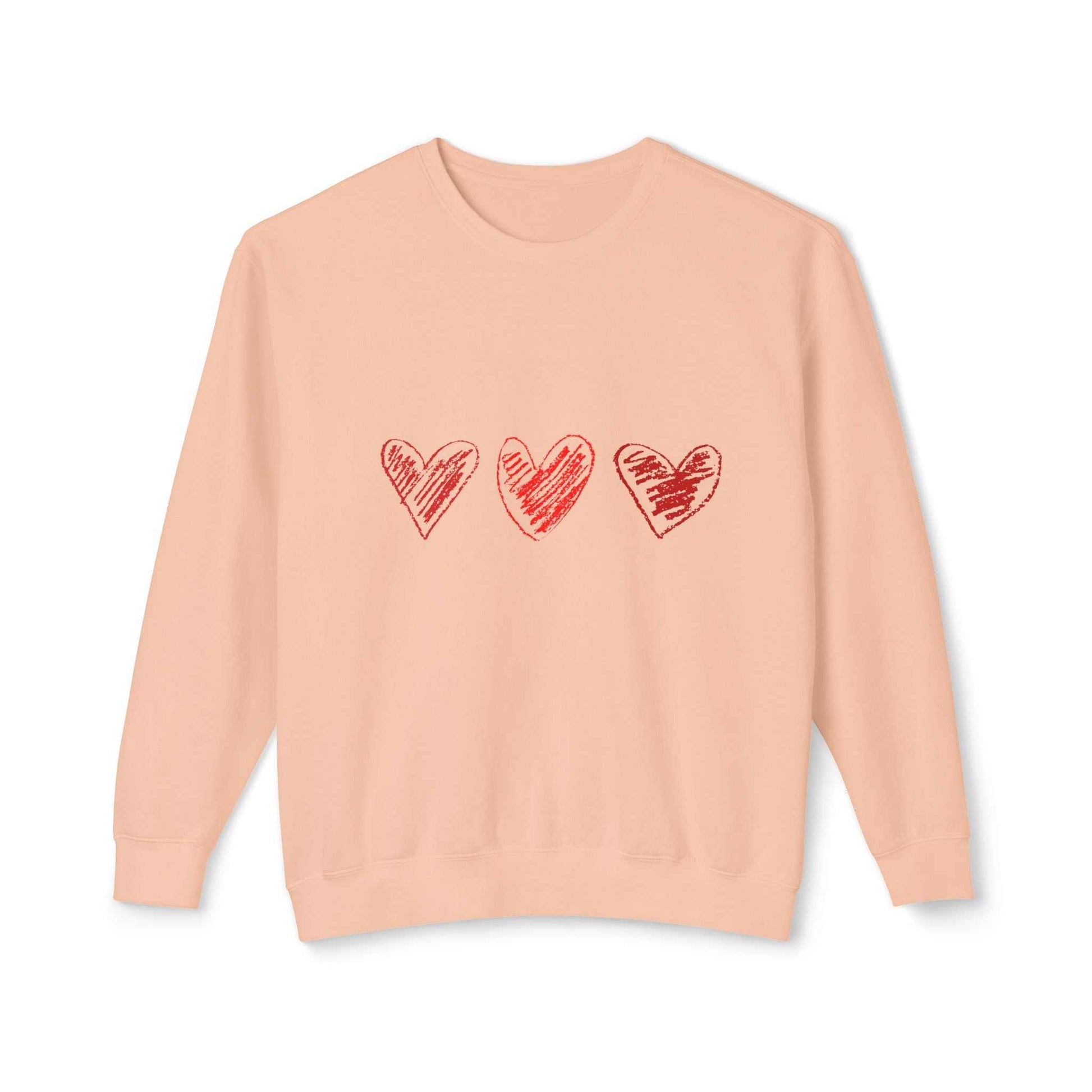 Valentine heart sweatshirt with red heart designs, perfect Valentine's Day gift.