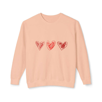 Valentine heart sweatshirt with red heart designs, perfect Valentine's Day gift.