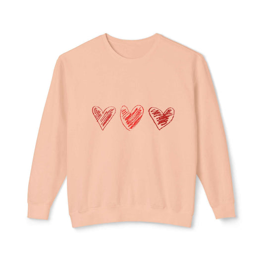 Valentine heart sweatshirt with red heart designs, perfect Valentine's Day gift.